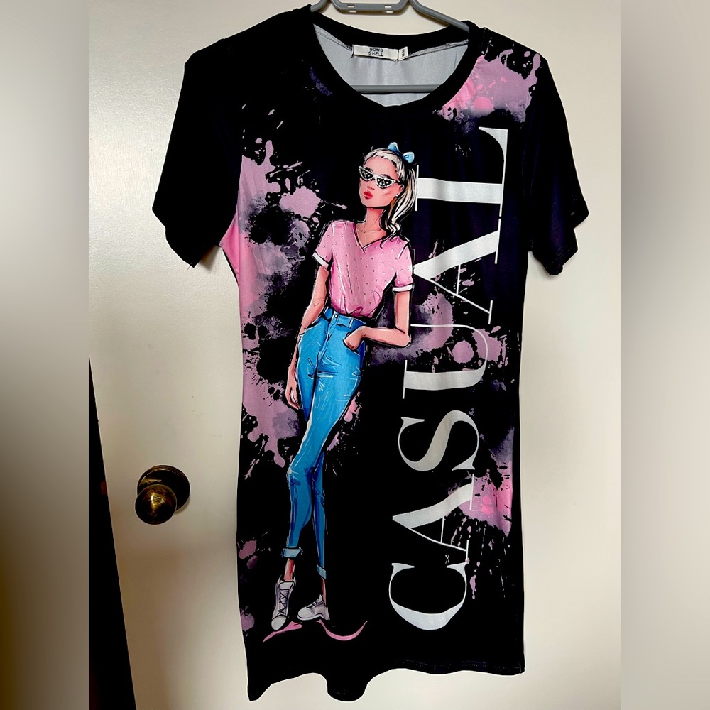 Casual Black and Pink Graphic Women's Top